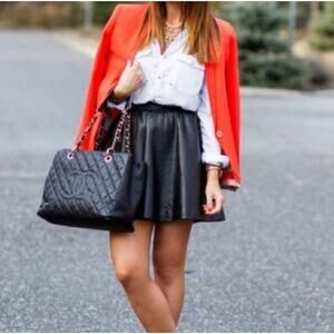 T Bags Los Angeles Vegan Faux Leather Skater Swing Mini Skirt Black L Large